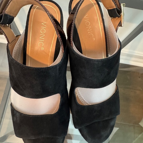 Vionic Bianca Backstrap chunky heel sandal tortoise Strap Black Suede Size 7.5 - Picture 5 of 14